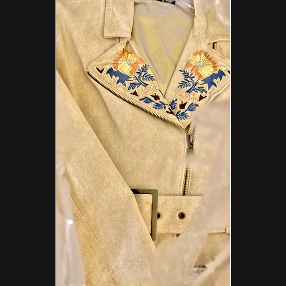 Vintage Suede Embroidered Jacket Taupe Sz Medium - Picture 6 of 15